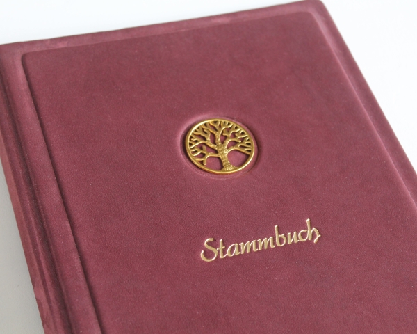 Stammbuch "Goldene Lebensbaum" aus weinrotem Samtleder,  DIN A5